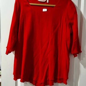 Soft Surroundings Red Relaxed Blouse with 3/4 Sleeves
